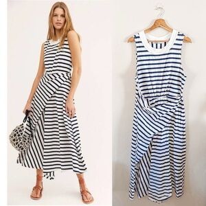 FP Beach ~Navy + White Striped Cotton Capri Sleeveless Midi Dress in size Large